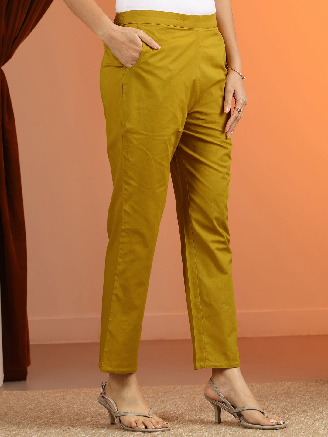 Mustard Printed Cotton Straight Suit Set With Dupatta