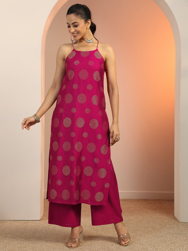 Burgundy Woven Design Silk Blend Straight Kurta Set