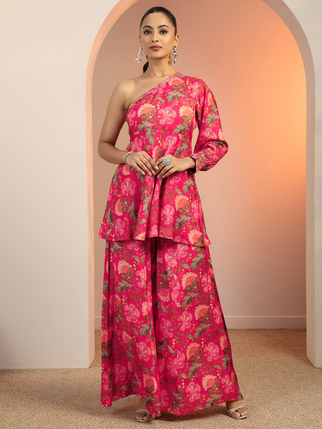 Pink Printed Silk Blend Co-Ord Sets