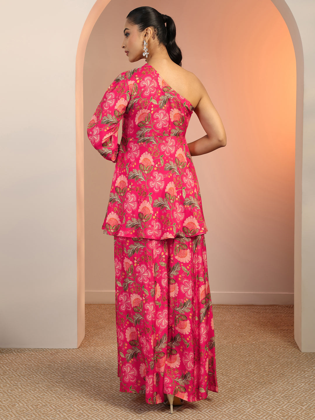 Pink Printed Silk Blend Co-Ord Sets