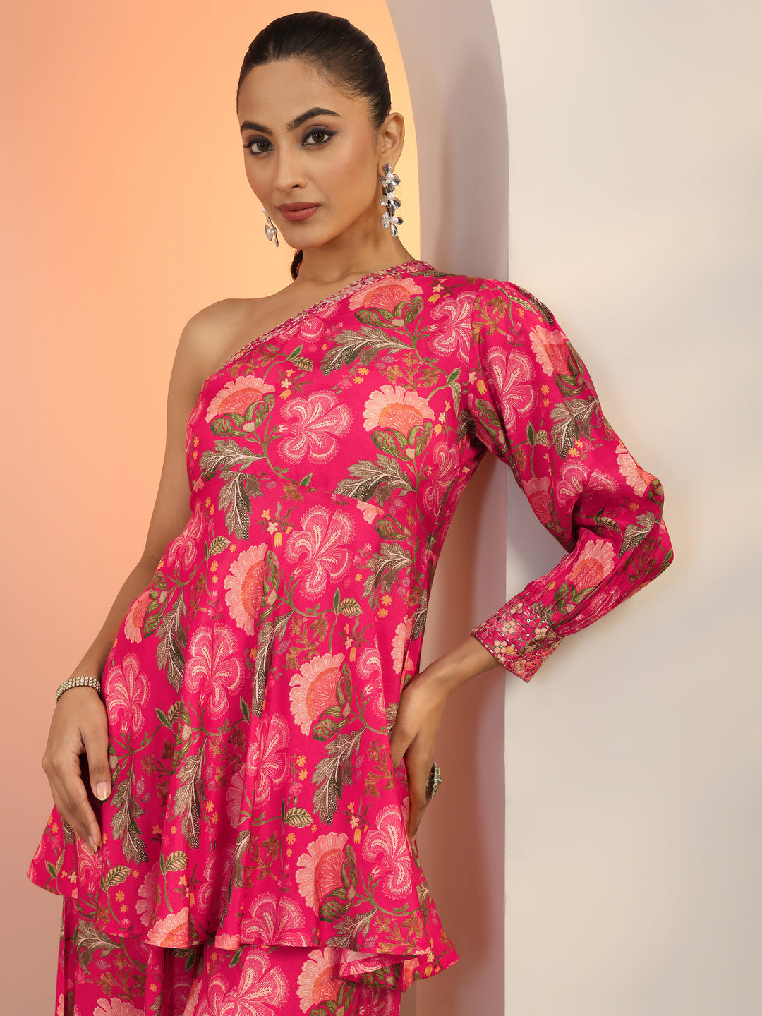 Pink Printed Silk Blend Co-Ord Sets