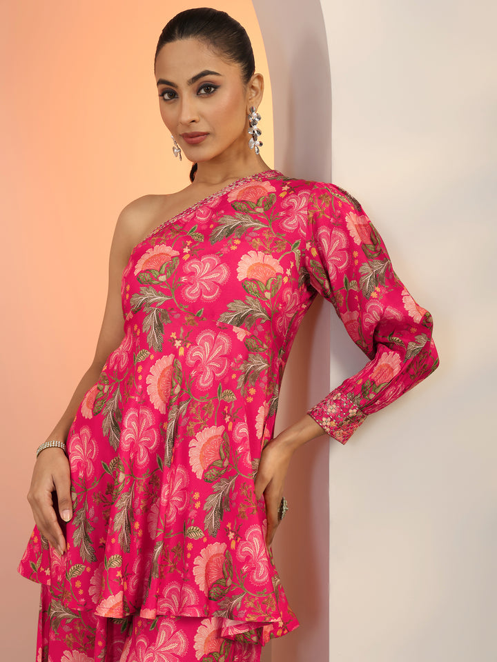 Pink Printed Silk Blend Co-Ord Sets