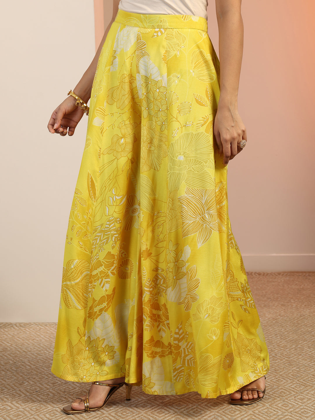 Yellow Printed Silk Blend Co-Ord Sets