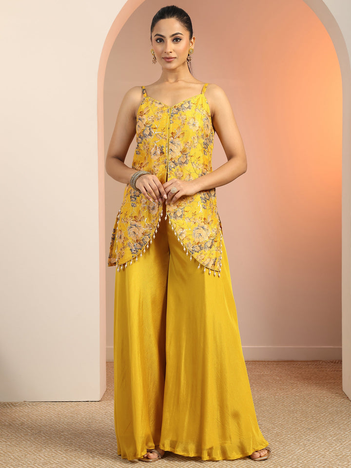 Yellow Printed Silk blend Straight Kurta Set