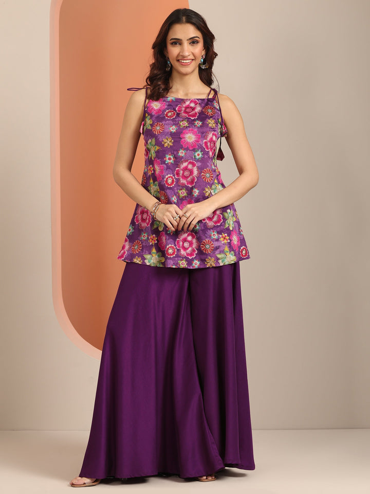 Purple Printed Silk Blend A-Line Na