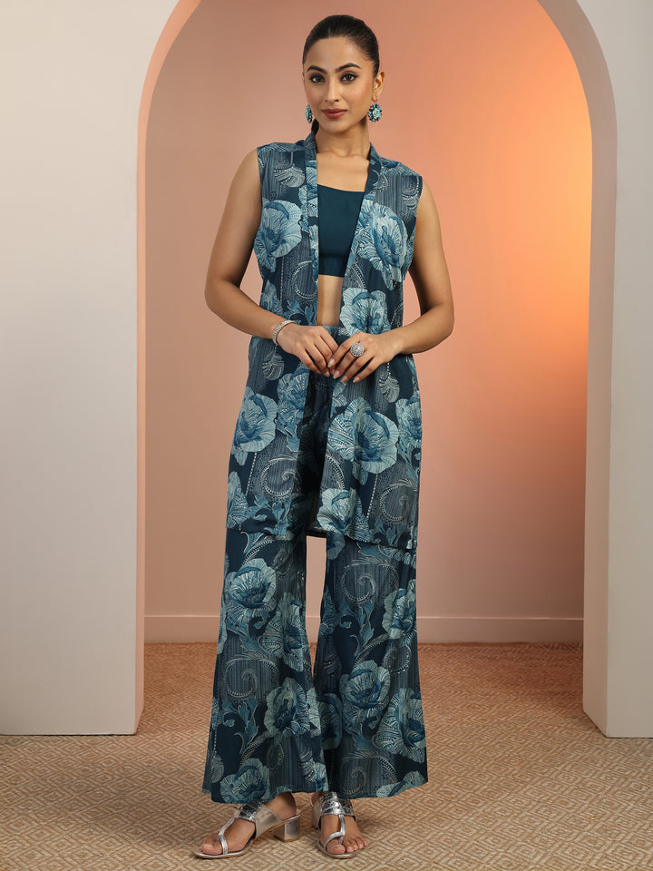 Teal Solid Silk Blend Co-Ord Sets