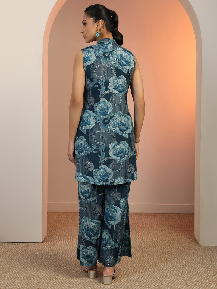 Teal Solid Silk Blend Co-Ord Sets