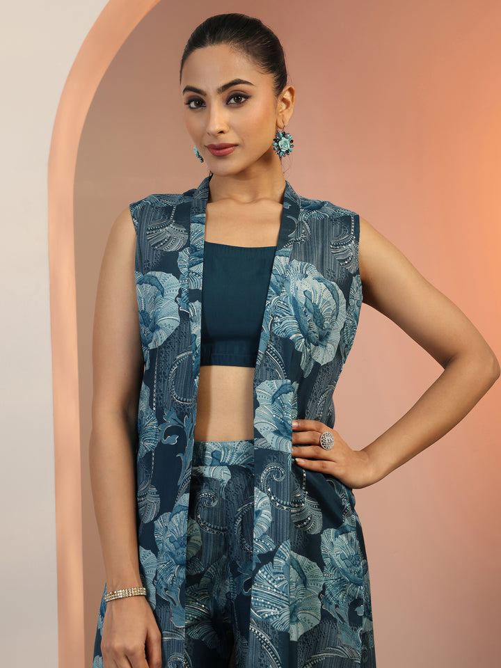 Teal Solid Silk Blend Co-Ord Sets