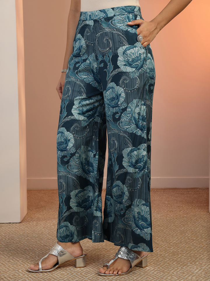 Teal Solid Silk Blend Co-Ord Sets