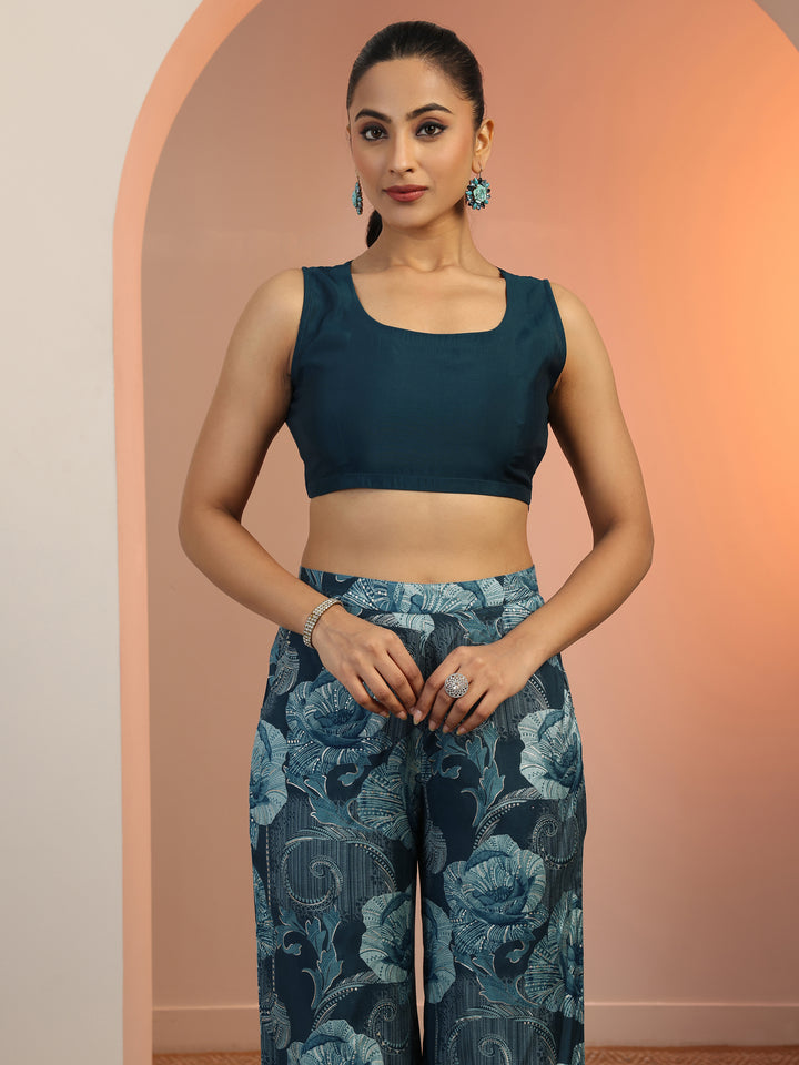 Teal Solid Silk Blend Co-Ord Sets