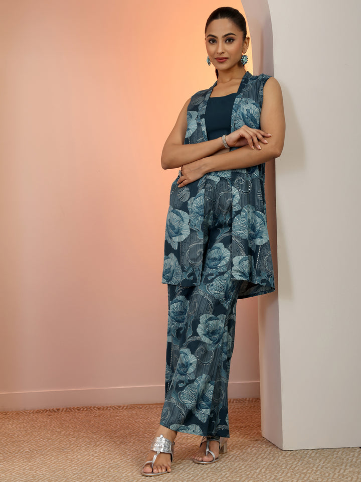 Teal Solid Silk Blend Co-Ord Sets