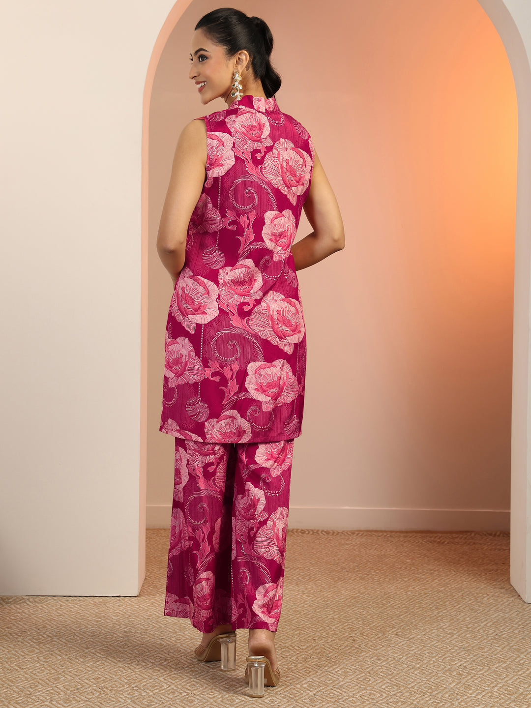 Pink Solid Silk Blend Co-Ord Sets