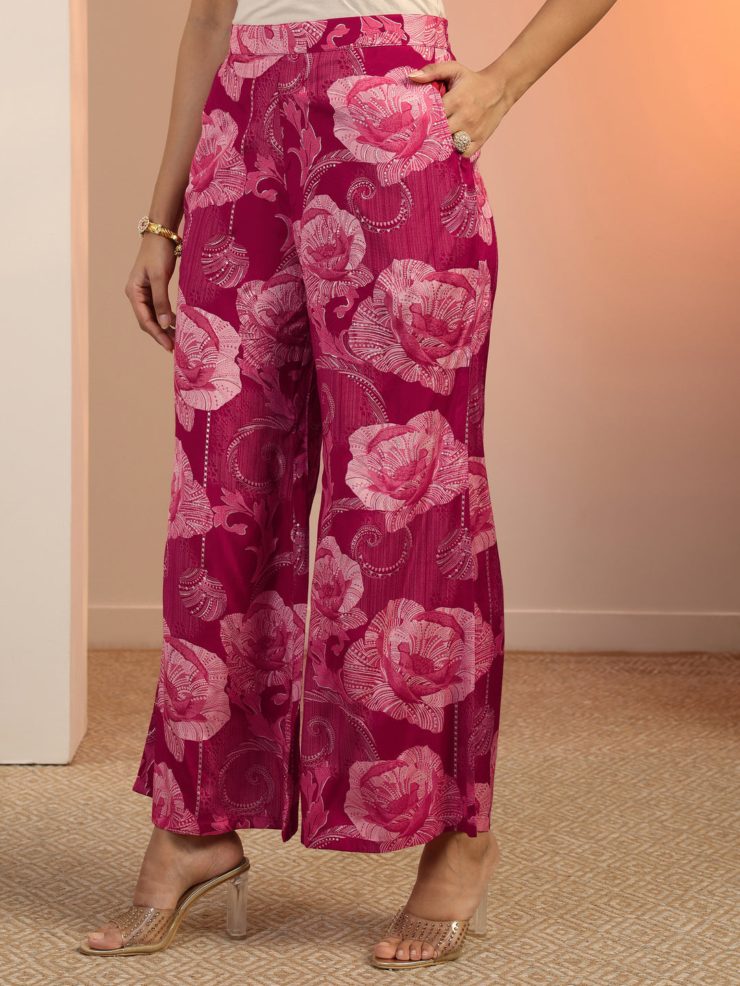 Pink Solid Silk Blend Co-Ord Sets