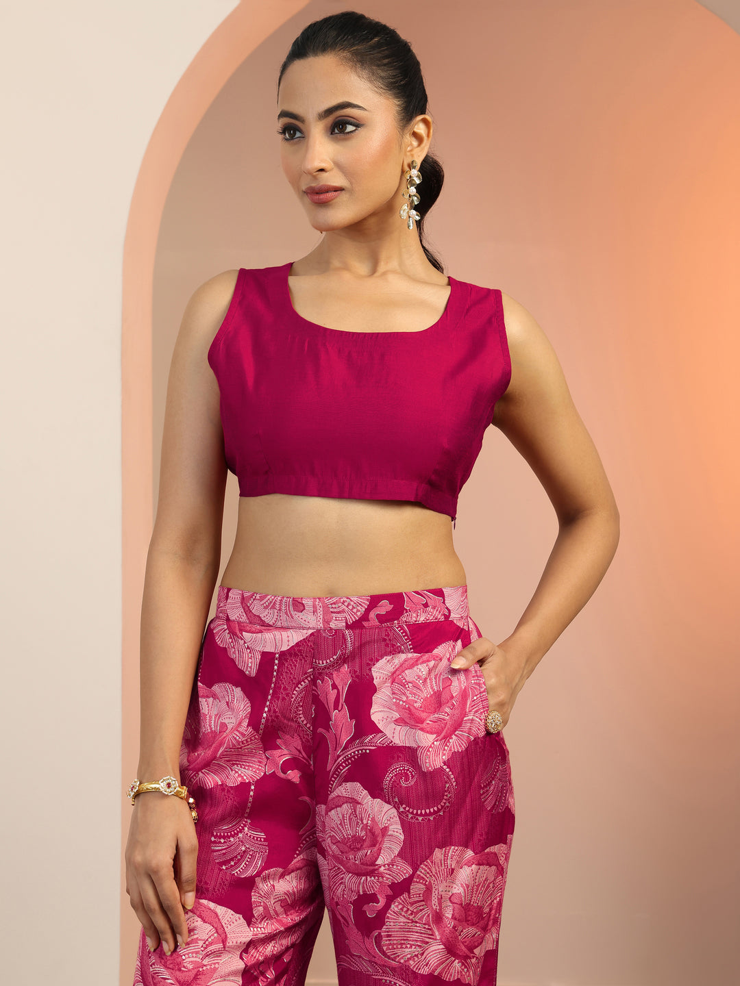 Pink Solid Silk Blend Co-Ord Sets