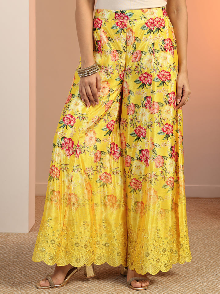 Yellow Printed Silk Blend Straight Suit Set With Dupatta