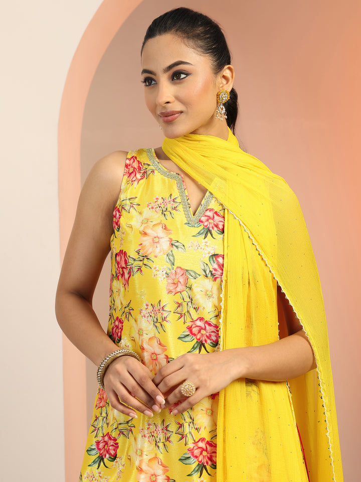 Yellow Printed Silk Blend Straight Suit Set With Dupatta