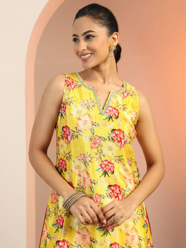Yellow Printed Silk Blend Straight Suit Set With Dupatta