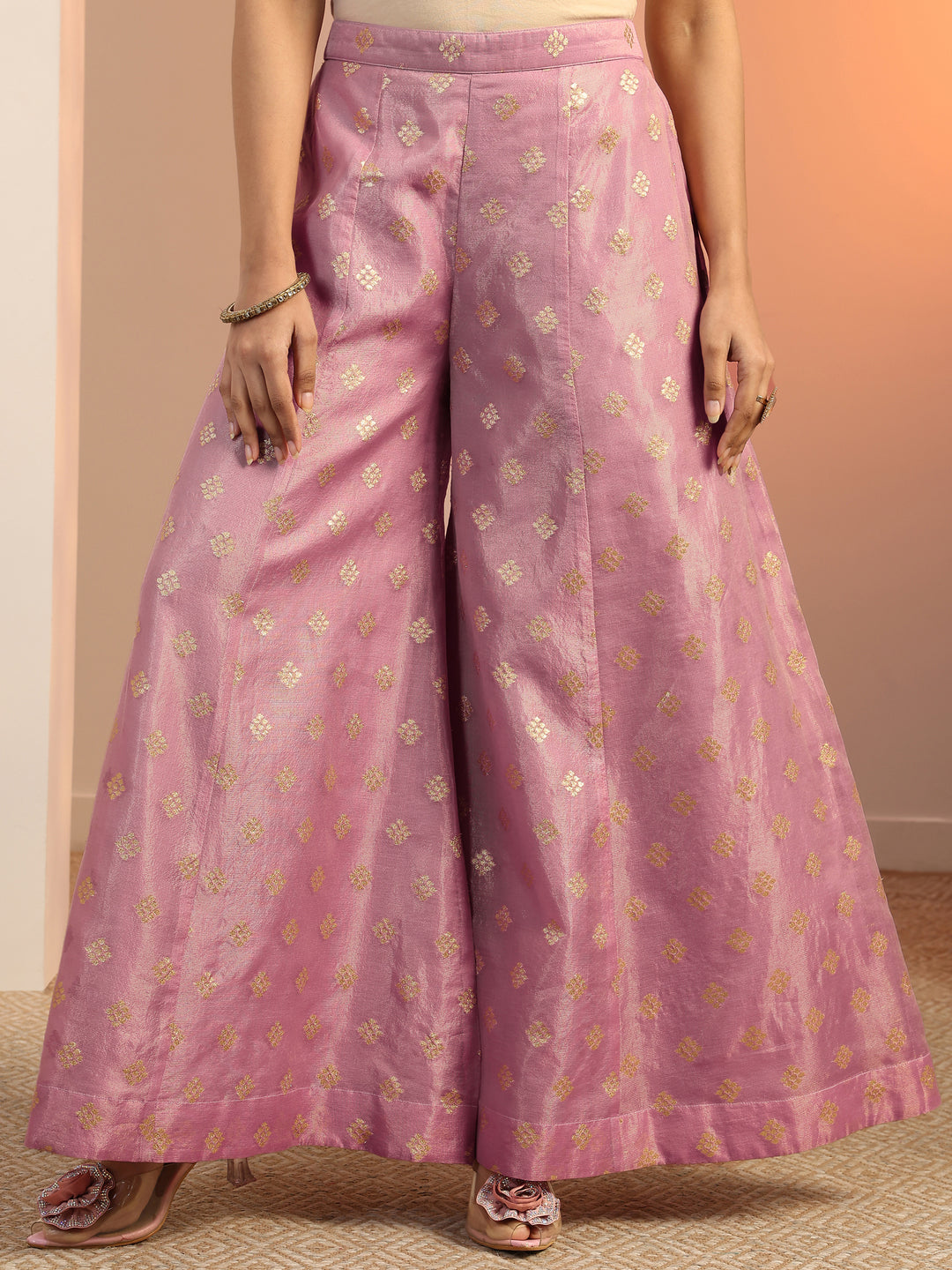 Lavender Woven Design Silk blend Anarkali Suit Set With Dupatta