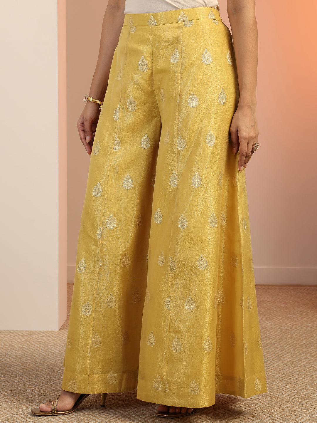 Yellow Solid Silk blend Straight Suit Set With Dupatta