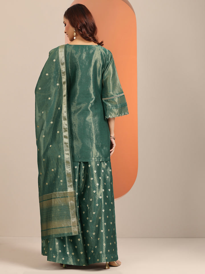 Green Embellished Silk Blend Straight Kurta Set
