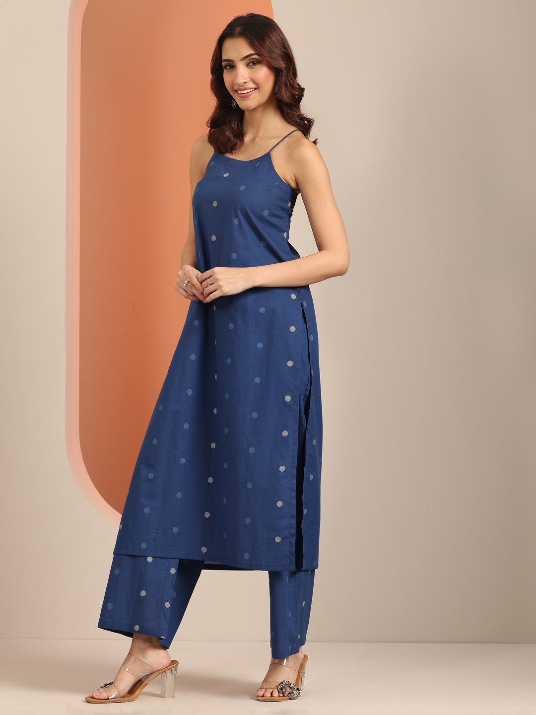 Blue Printed Cotton Straight Kurta Set