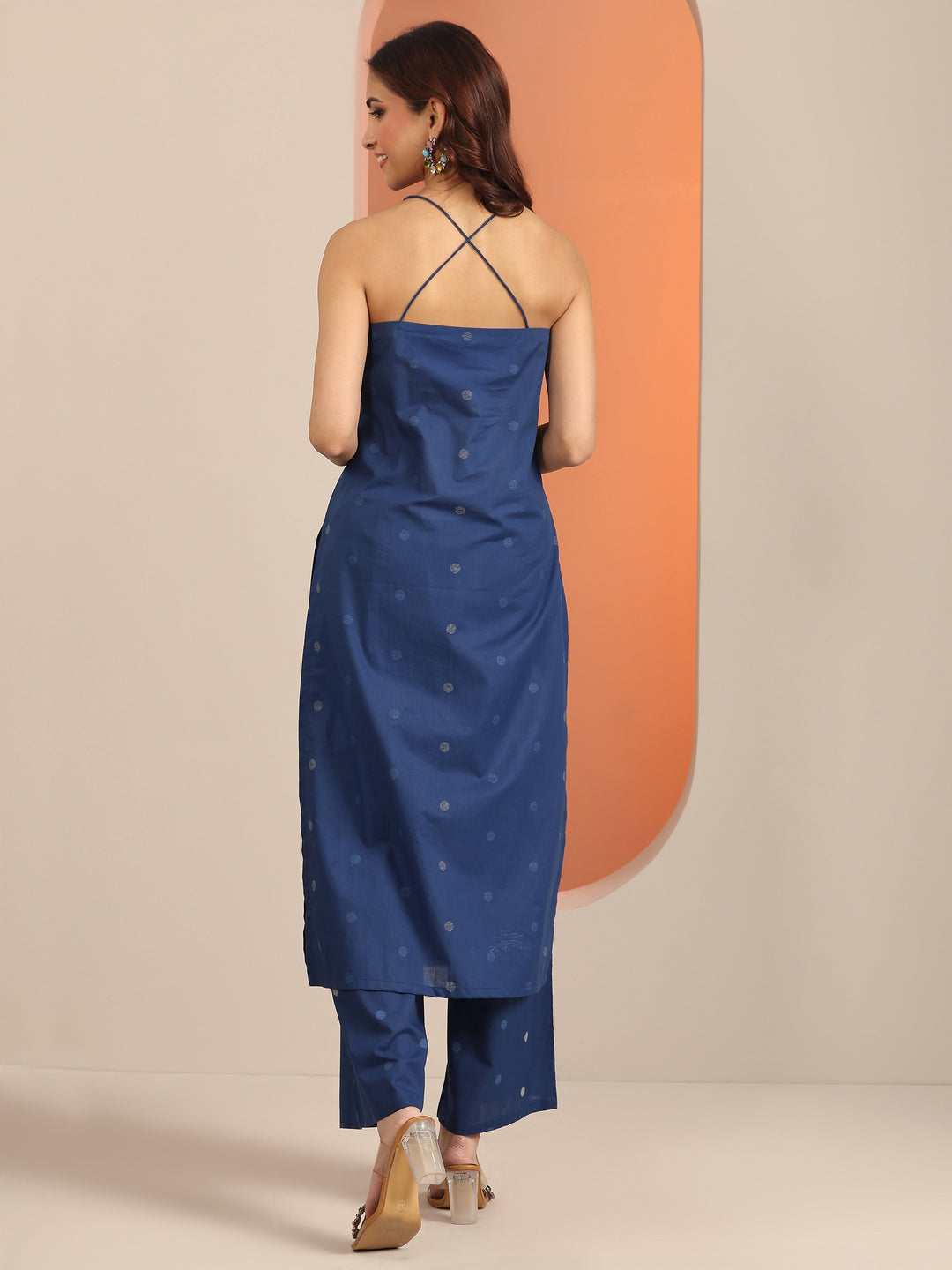 Blue Printed Cotton Straight Kurta Set