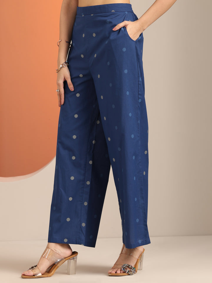 Blue Printed Cotton Straight Kurta Set