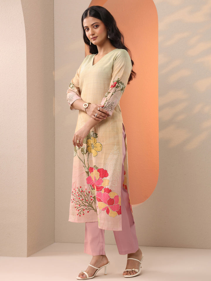 Beige Printed Silk Blend Straight Suit Set With Dupatta