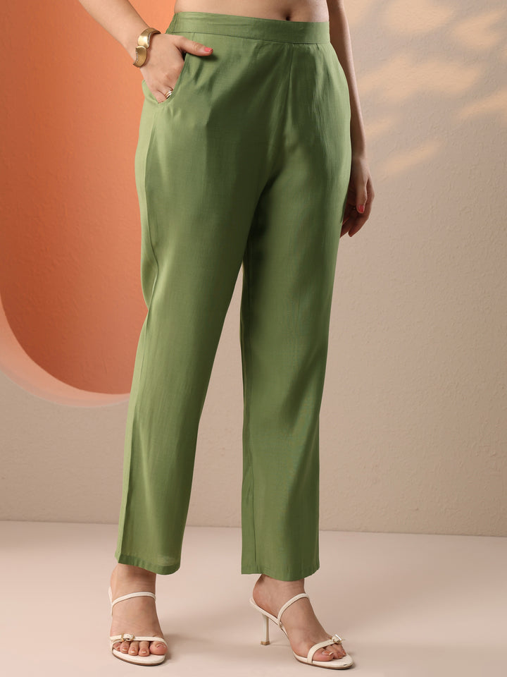 Green Printed Silk Blend Straight Suit Set With Dupatta