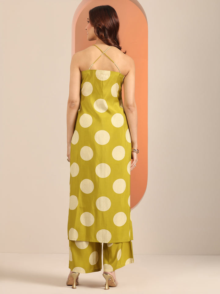 Green Printed Silk Blend Straight Kurta Set