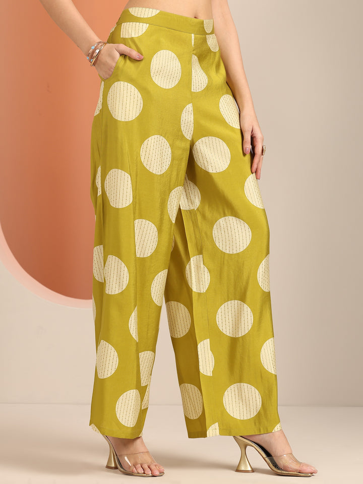 Green Printed Silk Blend Straight Kurta Set