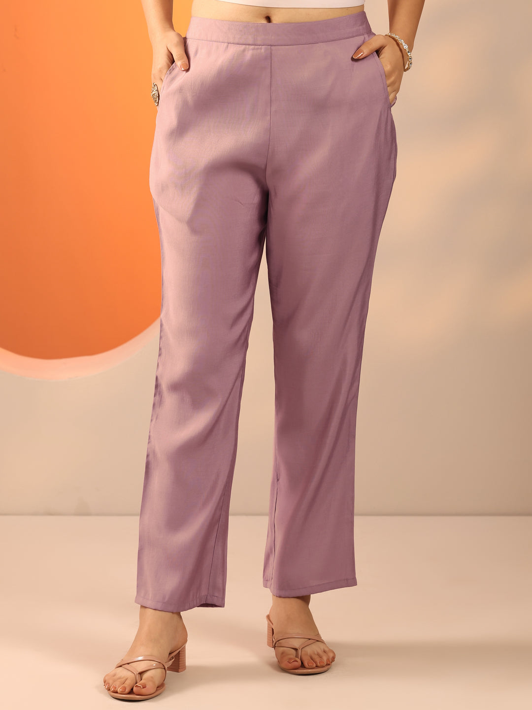 Lavender Printed Silk Blend Straight Suit Set With Dupatta