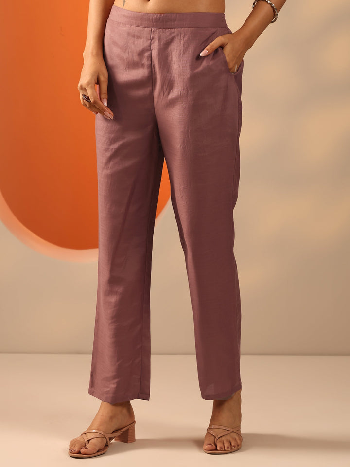 Rust Printed Silk blend Straight Suit Set With Dupatta