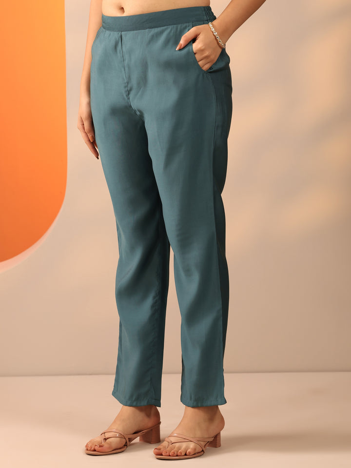 Blue Printed Silk Blend Straight Suit Set With Dupatta