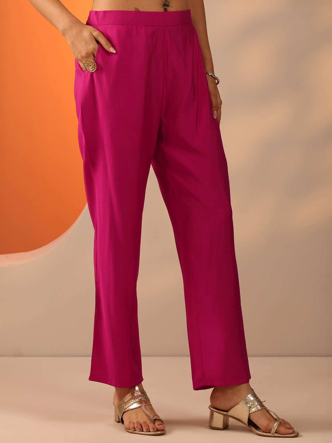 Pink Embellished Silk Blend Straight Suit Set With Dupatta