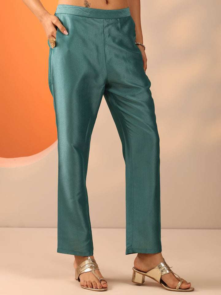 Green Embellished Silk Blend Straight Suit Set With Dupatta