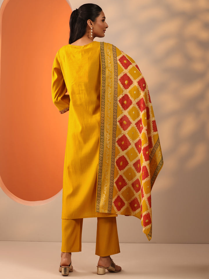 Yellow Embellished Rayon Straight Suit Set With Dupatta