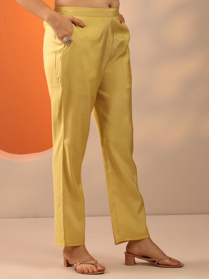 Yellow Printed Silk Blend Straight Suit Set With Dupatta