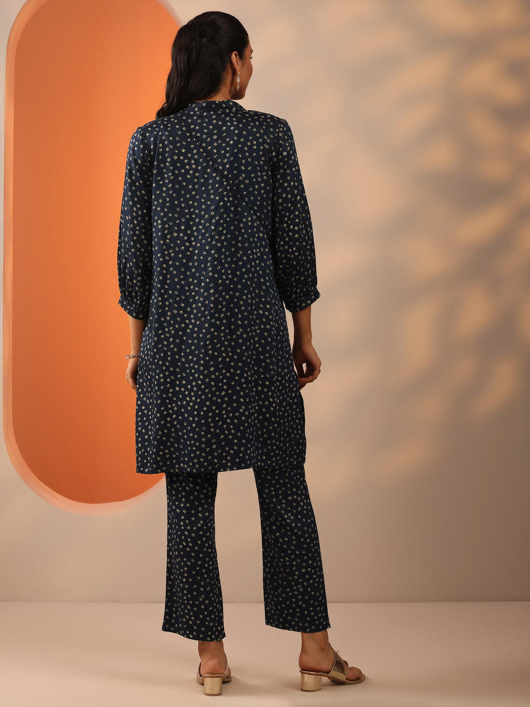 Blue Printed Silk Blend Straight Kurta Set