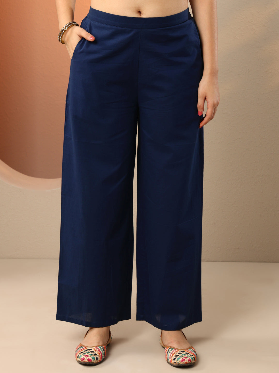 Navy Blue Printed Silk Blend Straight Suit Set With Dupatta