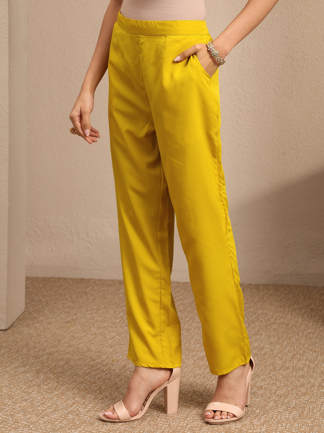 Mustard Embroidered Silk Blend Straight Suit Set With Dupatta