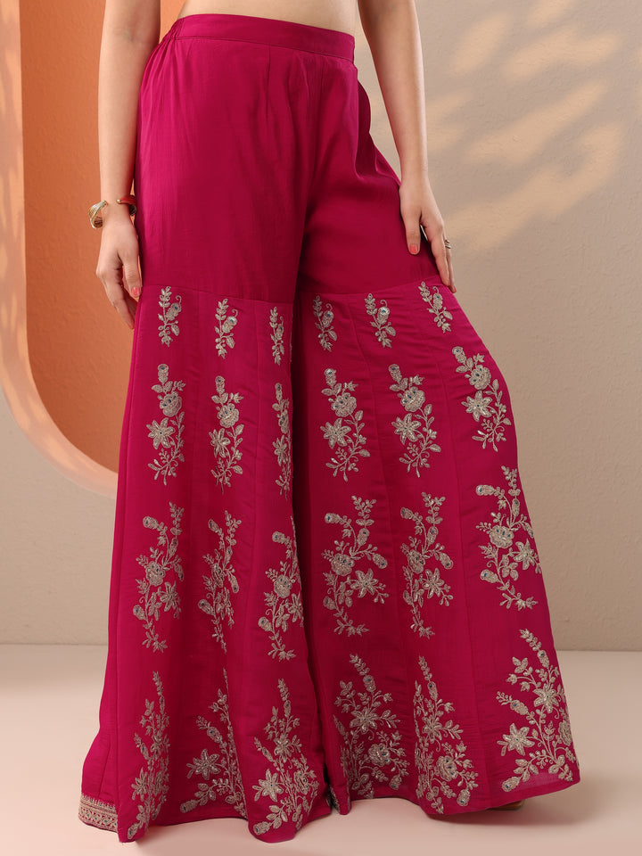 Pink Embroidered Silk Blend Straight Suit Set With Dupatta