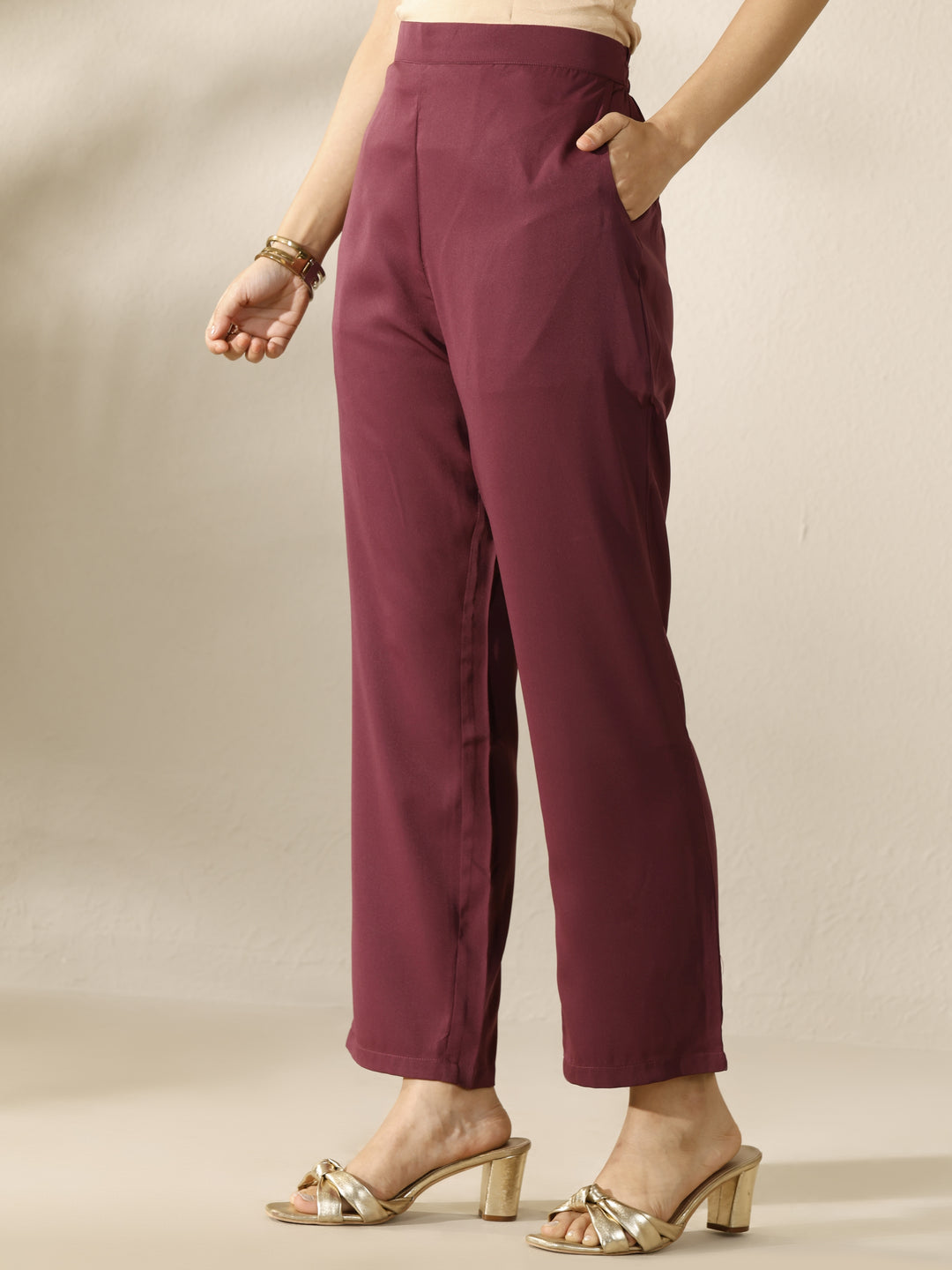 Burgundy Printed Silk Blend Straight Suit Set With Dupatta