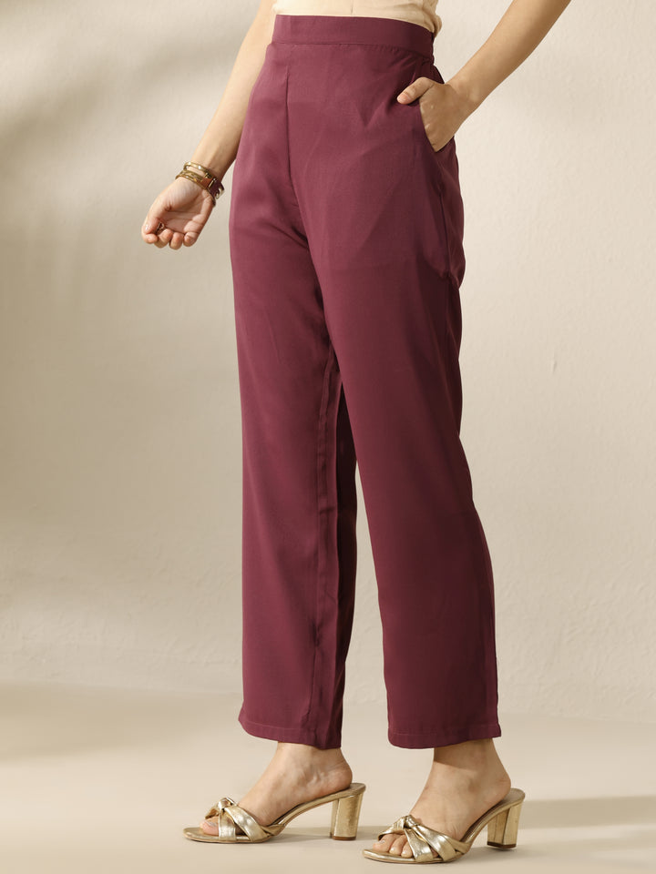 Burgundy Printed Silk Blend Straight Suit Set With Dupatta