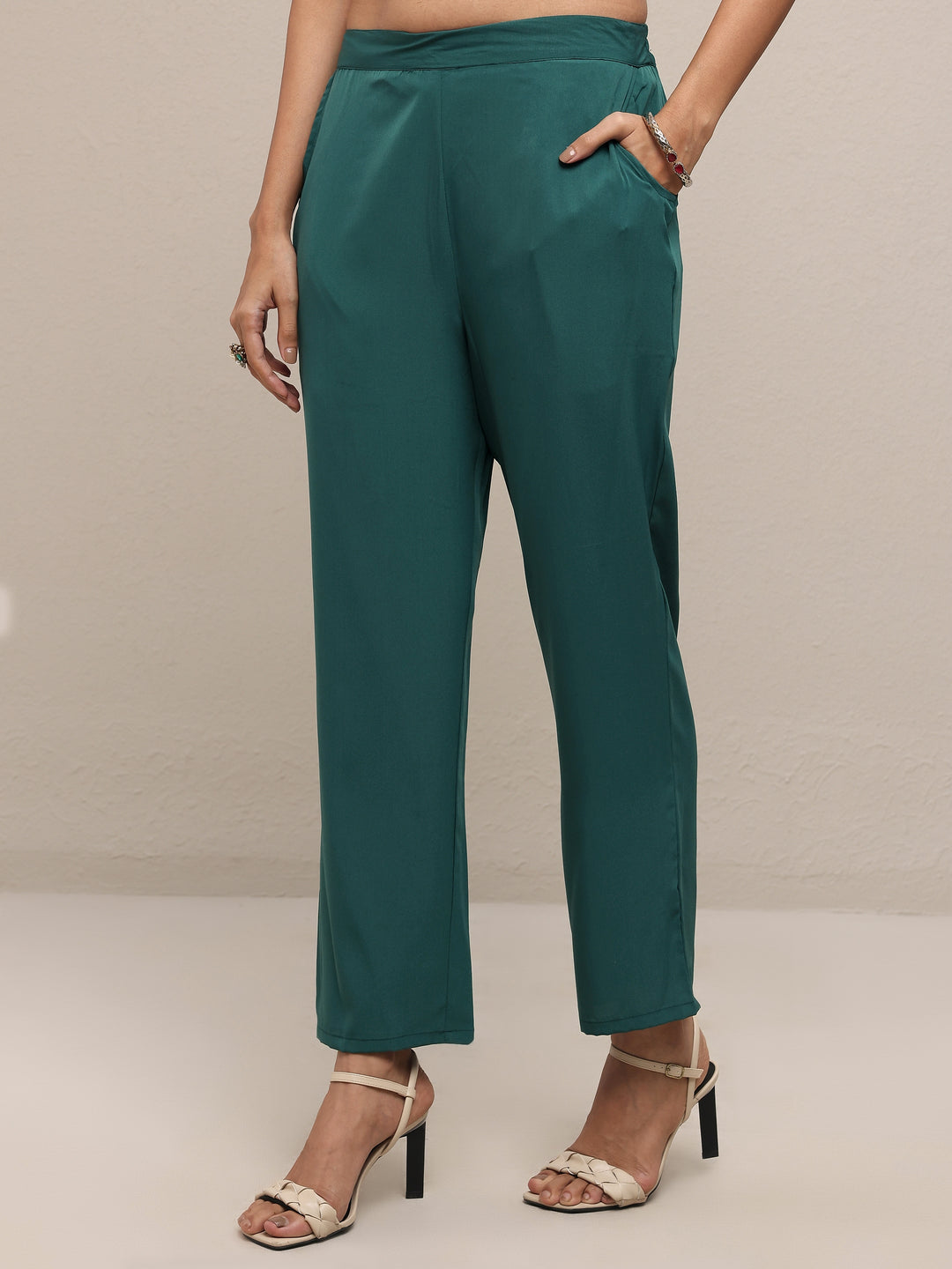 Green Printed Silk Blend Straight Suit Set With Dupatta