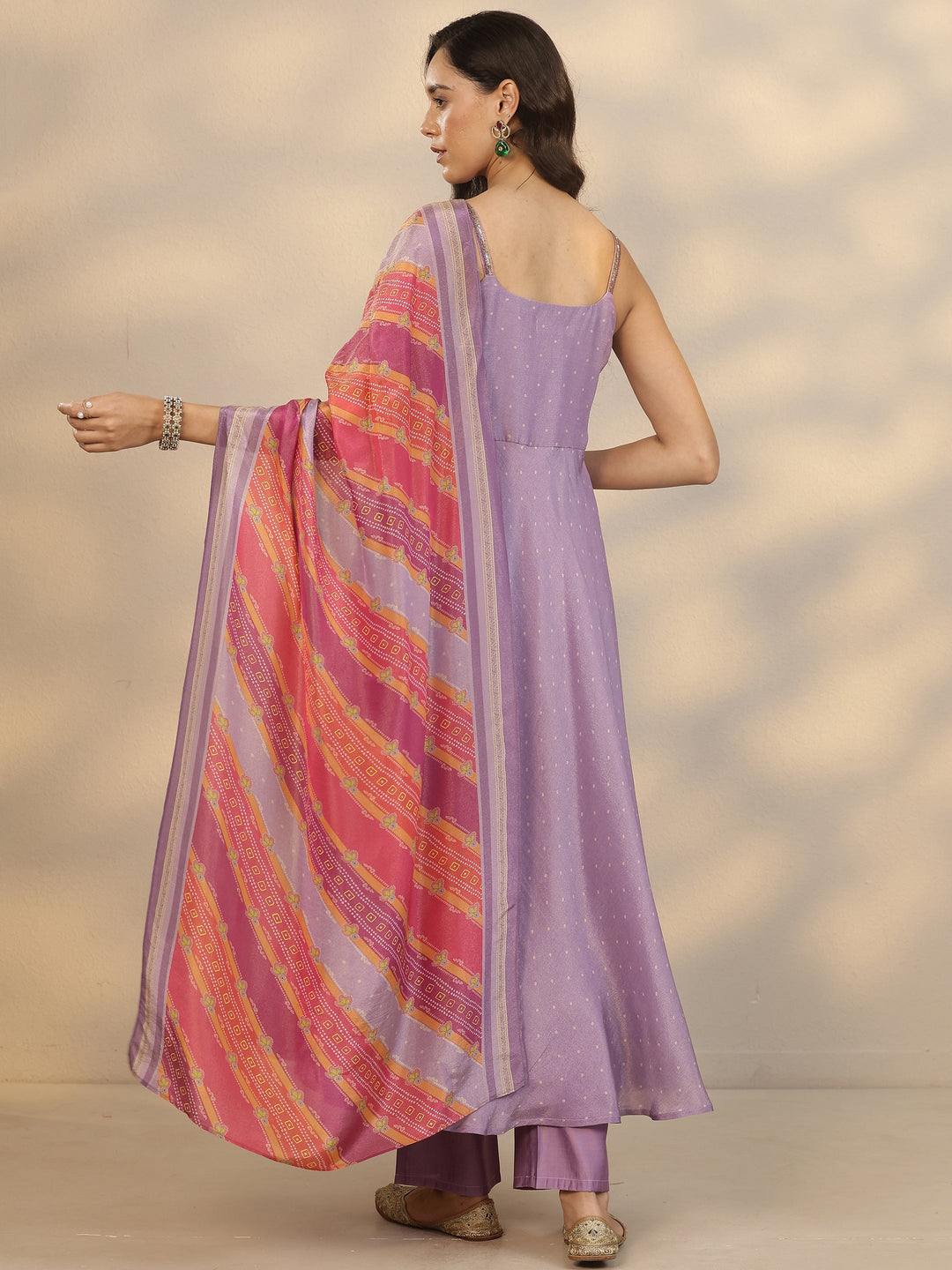 Purple Solid Silk Blend Anarkali Suit Set With Dupatta
