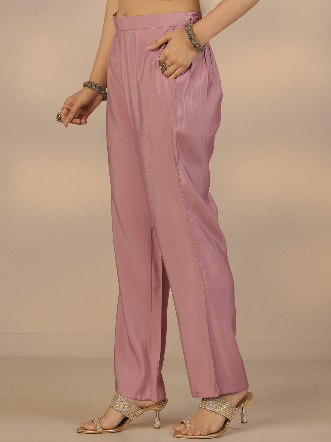 Mauve Printed Silk Blend Anarkali Suit Set With Dupatta