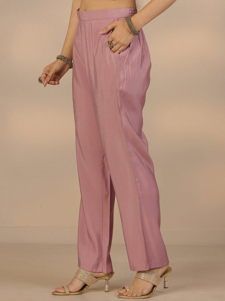 Mauve Printed Silk Blend Anarkali Suit Set With Dupatta