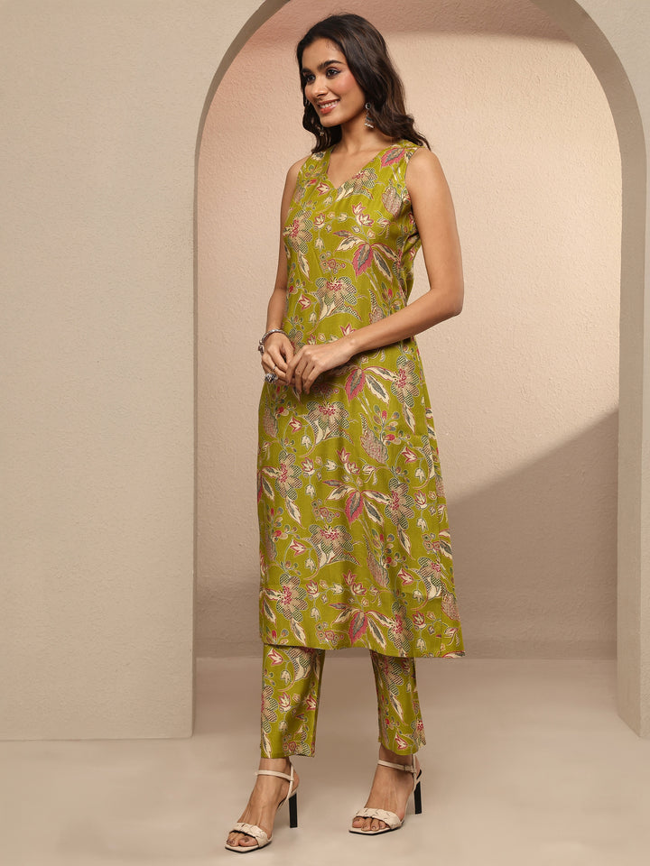 Green Printed Silk Blend Co-Ord Set