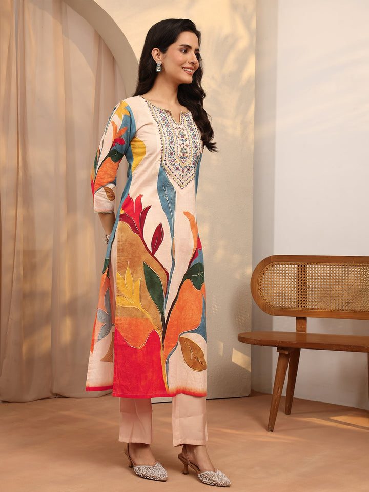 Multi Printed Cotton Straight Suit Set With Dupatta